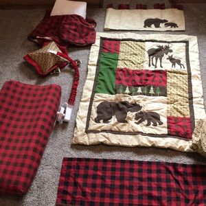 Buffalo plaid print nursery bed set